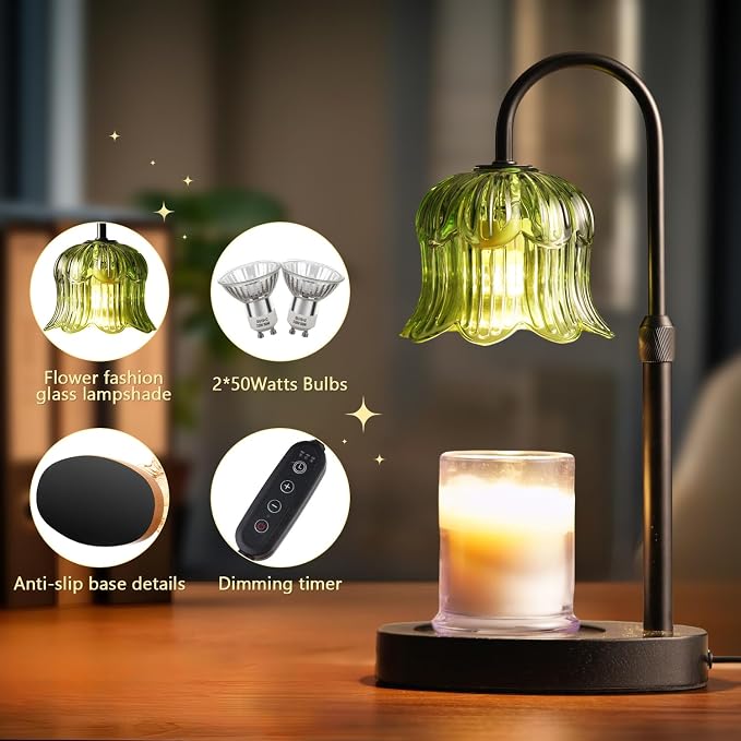 CRMILL Candle Warmer Lamp Electric Timer - House Gifts New Home Bedroom Decor Candle Lamps Green Candle Lights