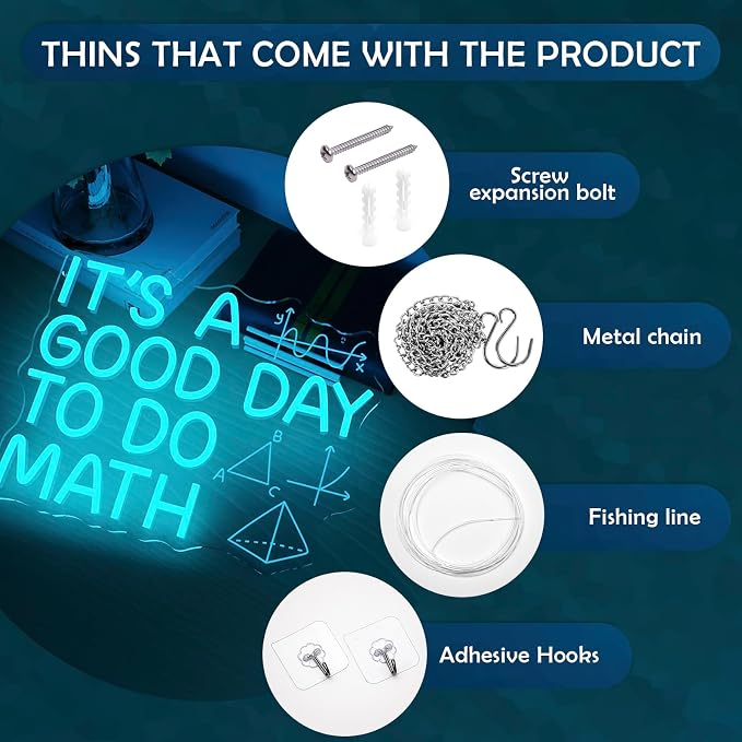 It's a Good Day to Do Math Neon Sign Blue LED Sign Math for Classroom Decor | Dimmable Math Neon Sign for Math Teachers Students and Math Lovers Classroom Decor Study Room Office Homeschool USB Powered
