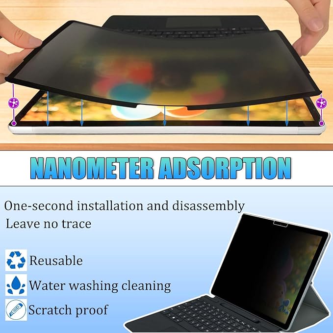 Privacy Screen for Microsoft Surface Pro 7,6, 5,4 - Privacy Screen Protector Surface Pro 7,6, 5,4 Screen Protector - Fully Removable,Easy to Install,Reusable,No Bubbles Screen Protector