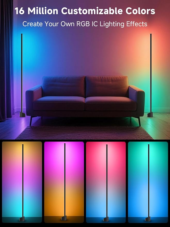 Corner Floor Lamp, Corner Lamp with App & Remote Control, Smart RGBIC Corner Light with 16 Million Colors & 68+ Scene, Music Sync, Timer Setting, Ambient Lighting for Living Room,Bedroom,Gaming Room