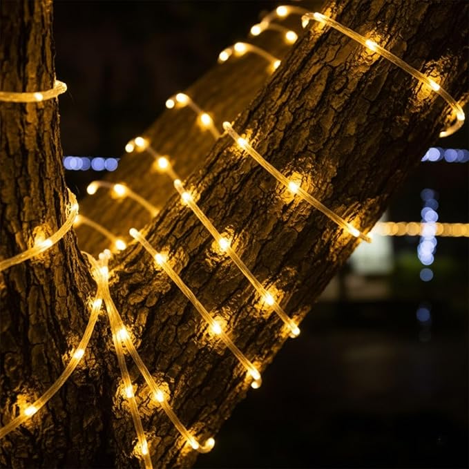 Solar Rope Lights Outdoor Waterproof 72FT 200LED Solar String Lights Christmas Decorations Outside for Garden Patio Yard Trees Path Fence IP65 Solar Powered Tube Fairy Lighting Warm White