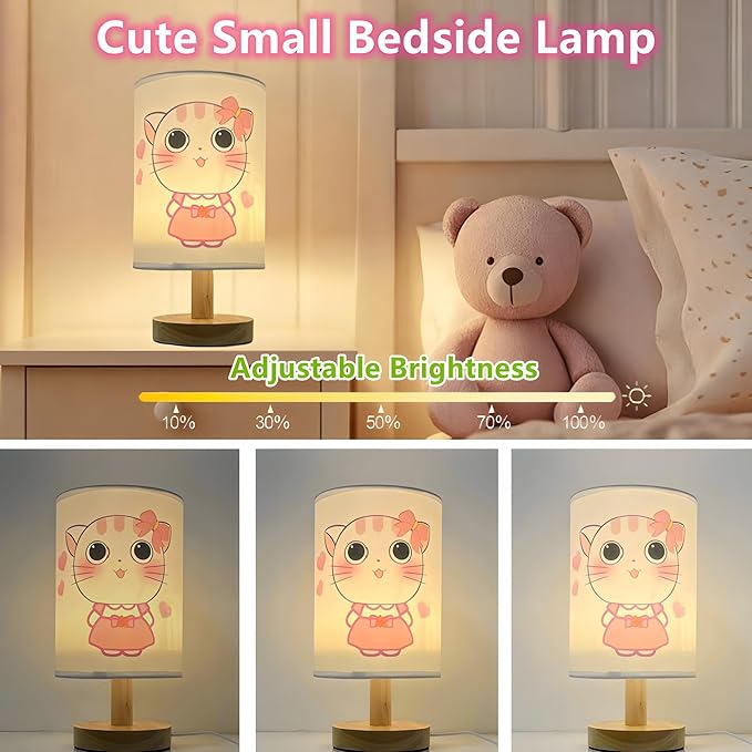 Cat Lamp,Cute Kitty Bedside Table Lamps for Girls Room 3 Color Dimmable Kids Nightstand Night Light with Pink Cartoon Shade Cats Desk Lamp for Girls Boys Cat Lovers Room Nursery Decorative Lights