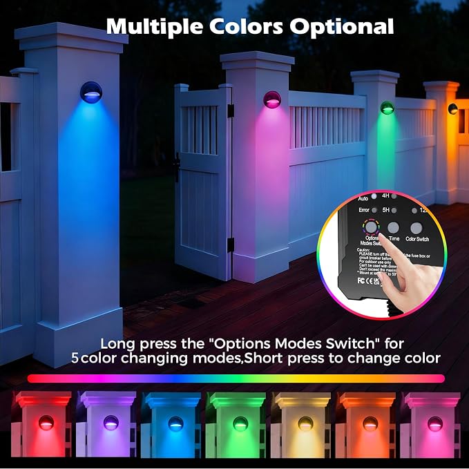 RGB Low Voltage LED Deck Lights Kit with Transformer Timer and Photocell Sensor, IP67 Waterproof Low Voltage Landscape Lighting, Step Lights for Outdoor Walkway Stair Post Railing (6 Pack)