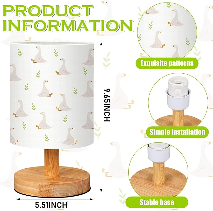 Silly Goose Kids Table Lamp for Bedroom Kids Bedside Lamp with Linen Wooden Nightstand Cartoon Nursery Lampshade for Girls Boys Living Room