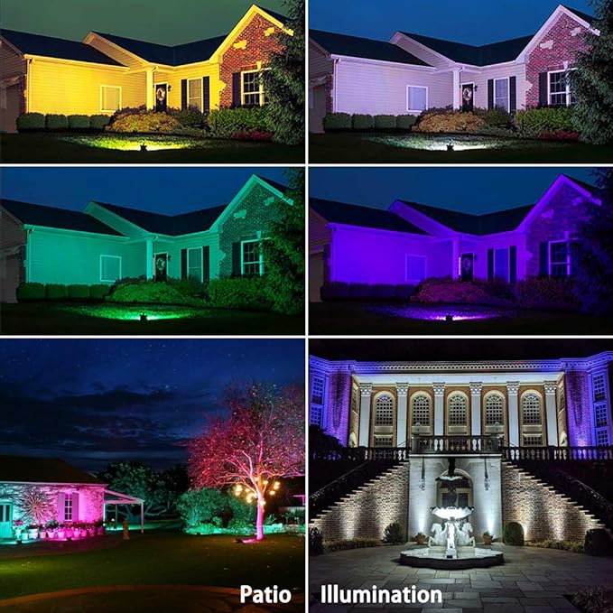 MELPO 30W Led Flood Light Outdoor 300W Equivalent, Color Changing RGB Lights with Remote, 120 RGB Colors, Warm White 2700K, Timing, Custom Mode, Uplight Landscape Lights,IP66 US 3-Plug (4 Pack)