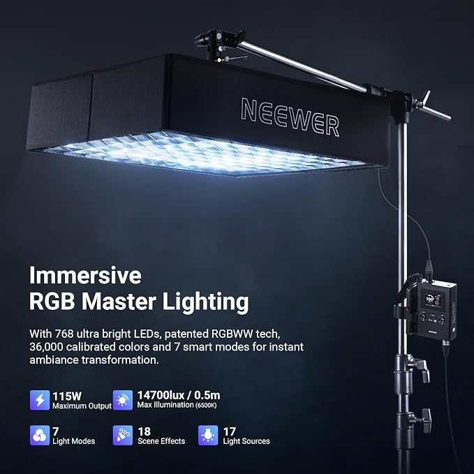 NEEWER 115W Flexible RGB Video Light, APP/2.4G/DMX Control LED Panel Light Mat Kit with Softbox, 2500K-10000K 14700lx/0.5m CRI96+, Key Lighting for Studio Photography Streaming Video Recording, FL100C
