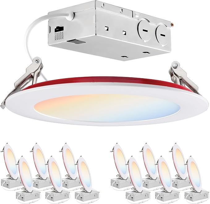 PARMIDA (12 Pack) 6 Inch 2HR Fire Rated LED Recessed Light, ETL, 5 Color Selectable 2700/3000/3500/4000/5000K, 12W Dimmable UltraThin Canless Wafer Slim Panel Downlight, Wet/IC Rated, No Tenmat Needed