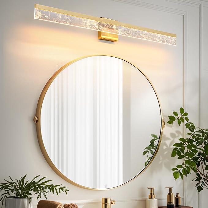AIJIASI 39-Inch Brushed Gold Vanity Light Fixture, 28W Dimmable LED Modern Light Bar for Bathroom Mirror, Restroom, Bedroom (3000K)