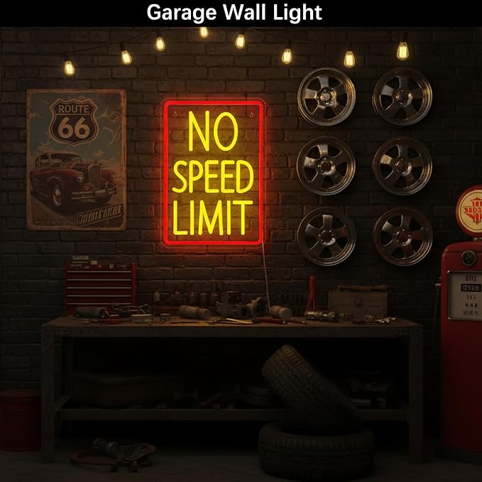 No Speed Limit Neon Sign, LED No Speed Limit Sign Light for Garage Decor | Dimmable No Speed Limit Racing Neon Sign for Car Enthusiasts Garage Decor Man Cave Workshop Bar Auto Shop Gift for Car Lovers