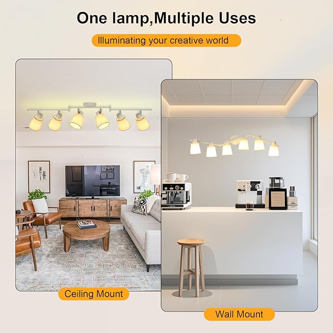 LTBLIGHT 6-Light Track Lighting Fixtures Ceiling, Flexibly Adjustable Spotlight with w/Linen Shade, E26 Lights Directional for Kitchen, Living Room, Commerce(Bulbs Not Included)