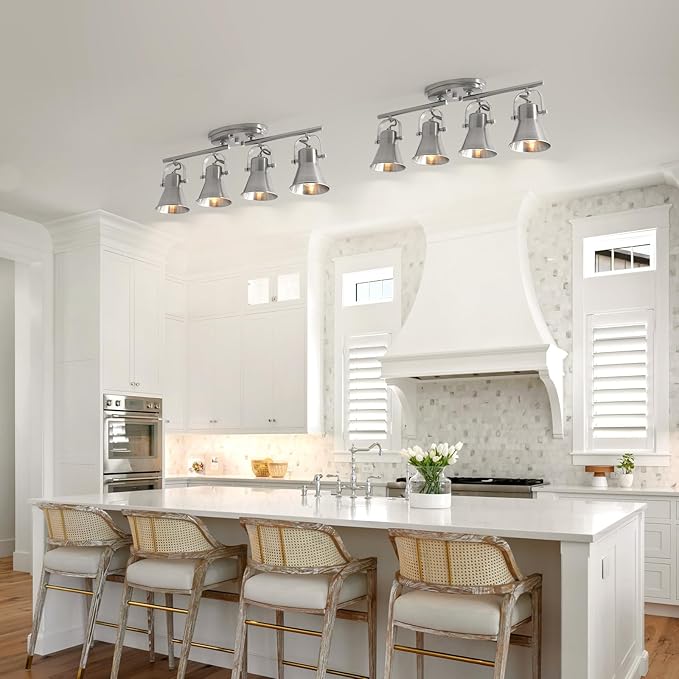 SEEBLEN 4-Light Track Lighting Fixtures Ceiling, Industrial Modern Kitchen Track Lighting, Nickel Directional Ceiling Light, for Kitchen Island, Dining Room, Living Room