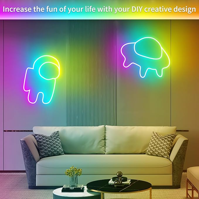 50ft LED Neon Lights with Remote and APP Control, IP65 Waterproof Flexible Neon Strip Lights 24V RGB LED Rope Lights for Bedroom,Living Room,DIY Decoration（with Snap &Screws） | Flexible Neon Strip Lights 24V RGB LED Rope Lights for Bedroom,Living Room,...