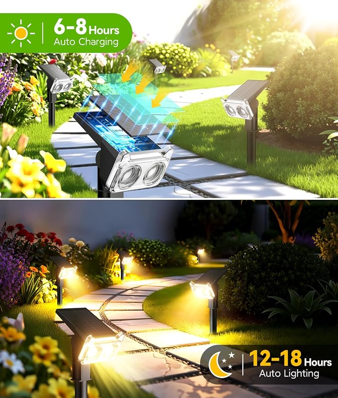 LETMY Solar Lights Outdoor Waterproof IP65, 6 Pack Solar Spot Lights Outdoor with 14 Big LEDs, 2-in-1 Wall Lights & 2 Modes Solar Landscape Spotlights for Pathway Yard Decor Garden Gifts (Warm White)