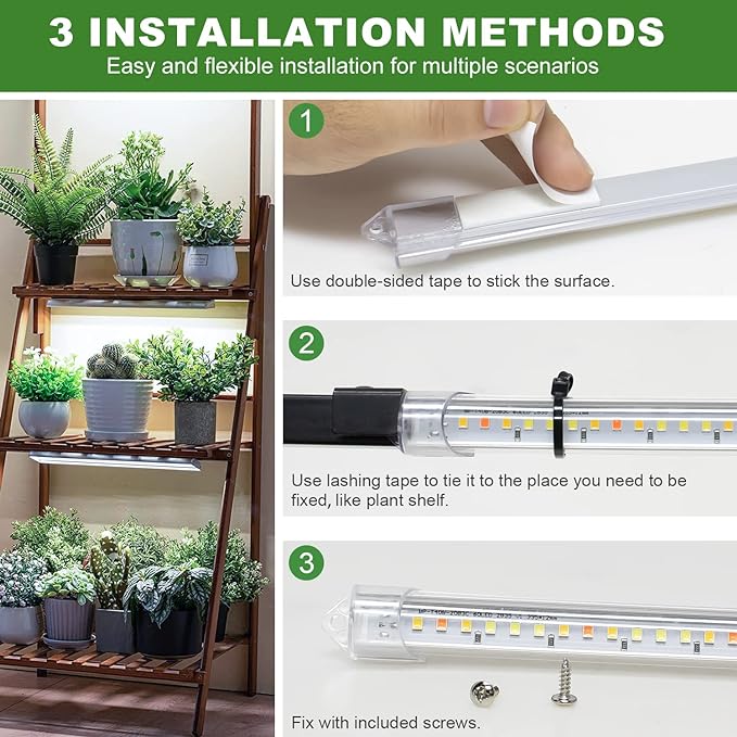 Kullsinss 16in Grow Light Strips, 2-Bar 120 LEDs Full Spectrum Plant Light | Under Cabinet Growing Lamp for Indoor Plants with 6/12/16H Auto Timer, 5 Dimmable Levels, 5V Plant Lamp for Seedling (2-Pack)