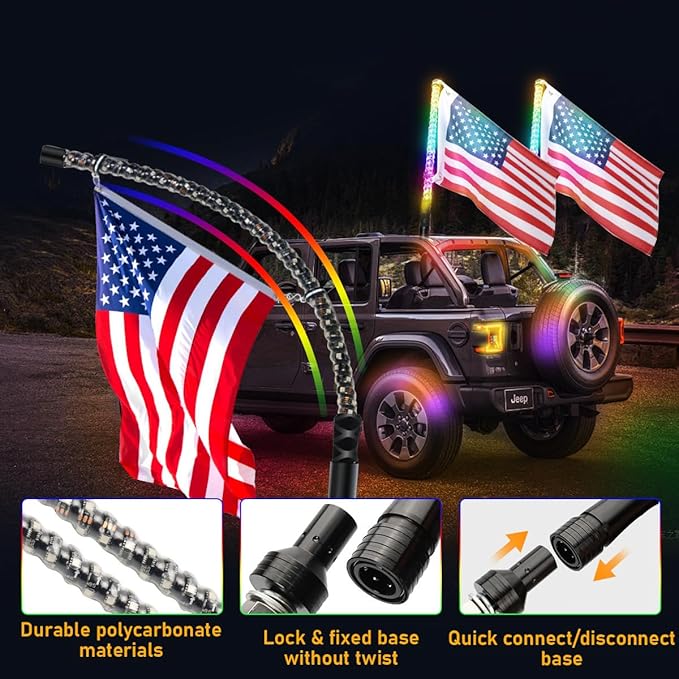 S7 2 Pack 3FT Whip Lights, LED Whip Light with App & Remote Control, Spiral RGB Chasing Lighted Antenna Whips,Whip Light for UTV ATV RZR SXS Can-Am Dune Buggy Offroad Truck (3ft)