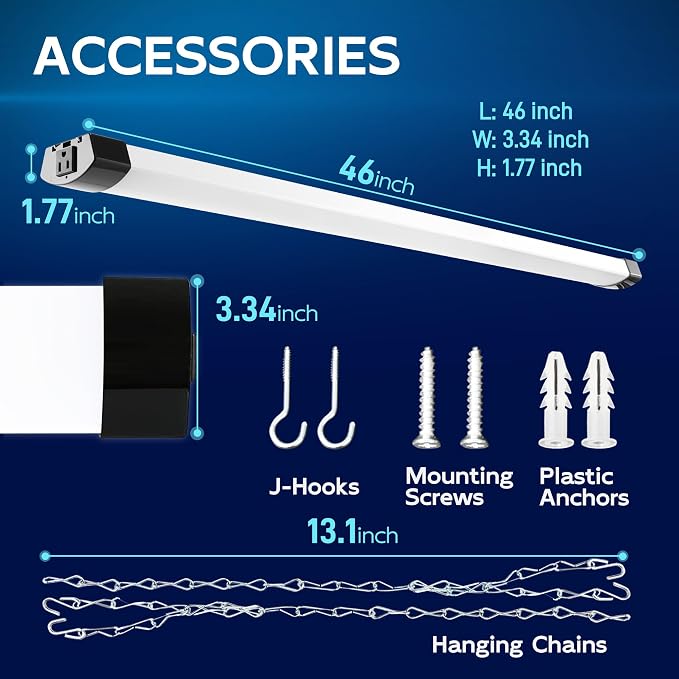 hykolity 4FT LED Shop Light Linkable,8000LM(300w Equivalent),5000K | 70W Utility Shop Lights for Garages, Workshops, Basements, Hanging or FlushMount, with Power Cord and Pull Chain, ETL, 4 Pack