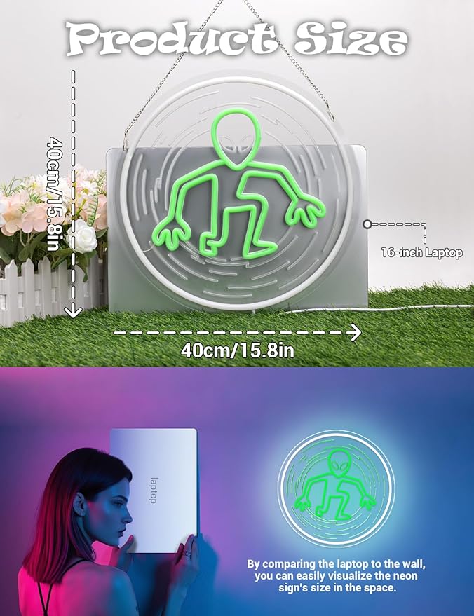 Dimmable Alien UFO Neon Sign for Gaming Room & Man Cave, Sci-Fi Wall Art for Bedroom & Bar Decor, Cool Gifts for Men Who Love Space Exploration(Space Alive)