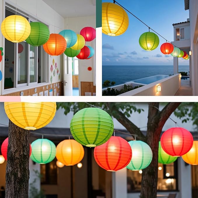 Chinese Paper Lanterns - Pack of 10, 10-Inch Colorful Hanging Lights for Birthday Party Decorations, Ceiling Decor, Rainbow Classroom, Wedding, and Home Party