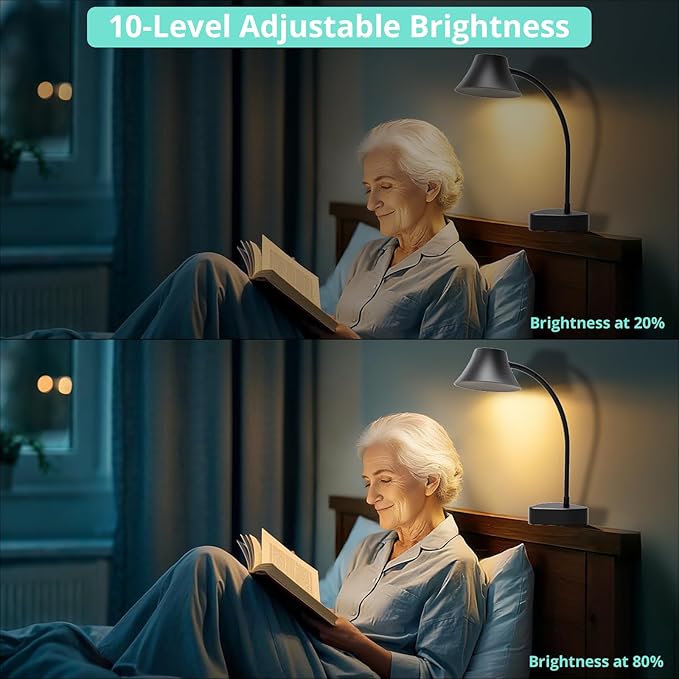 TONYFUL Bed Light for Headboard, Eye Care Reading Lamp, No Drilling Bed Light, 5 Colors & 10 Brightness Book Light with Flexible Gooseneck, Top Ambient Lighting for Bedroom, Desk, Living Room Sofa