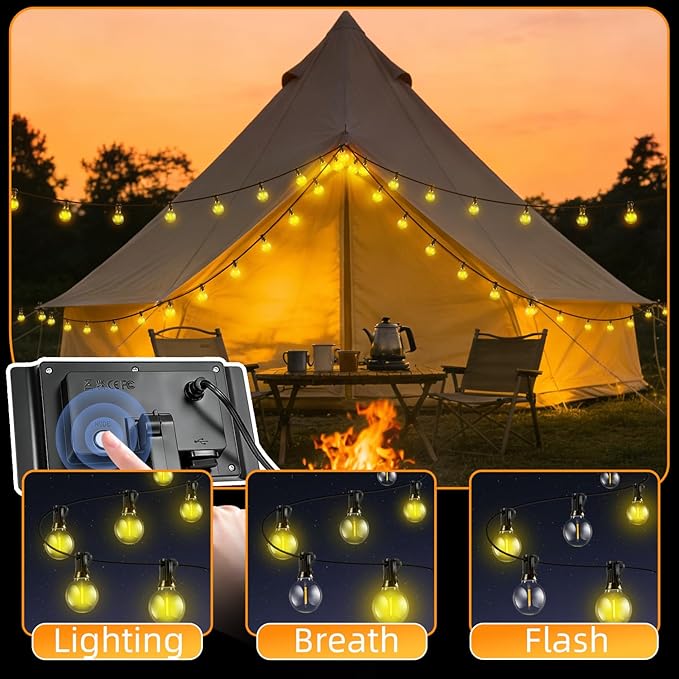 Solar Lights Outdoor Waterproof: G40 30M 100FT Shatterproof Bulbs Patio Lights - Solar Powered 3 Light Modes Solar Light - Camping Backyard Garden Deck Outside Yard