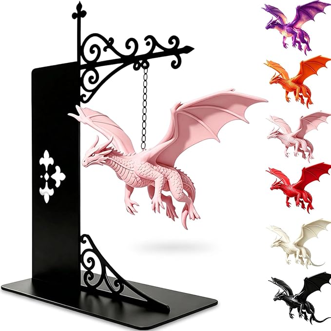 Magical Floating Dragon Bookshelf Lamp, Warm LED Dragon Night Light, Fantasy Gothic Bookend Decor, Reading Nook Ornament, Gift for Book Lovers & Fantasy Fans，Pink