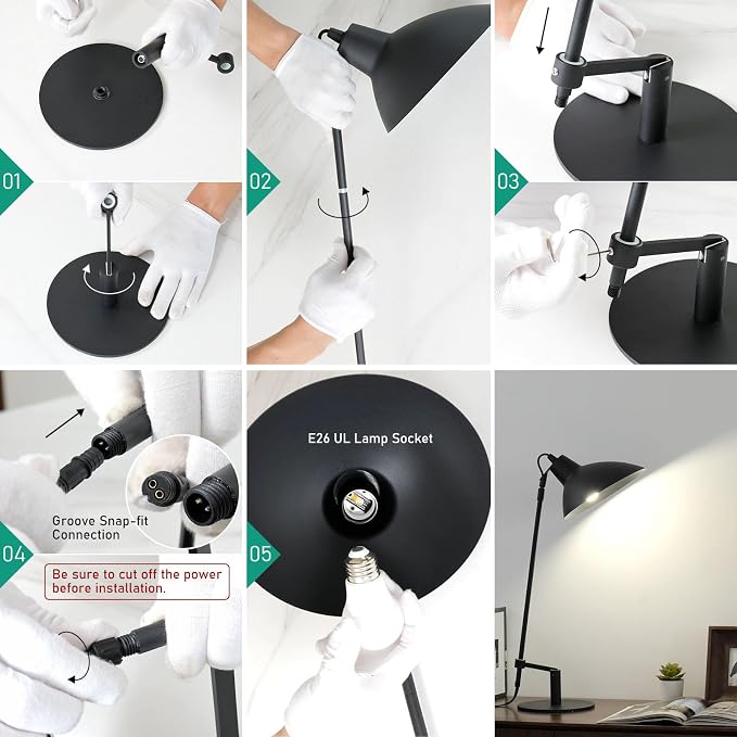 Desk Lamp Modern Industrial 100% Metal Adjustable Table Lamp 24", Natural Light (4000K) with Dimmer, Ideal for Office Bedroom Study Room Living Room Nightstand Bedside Lamps Sand Black