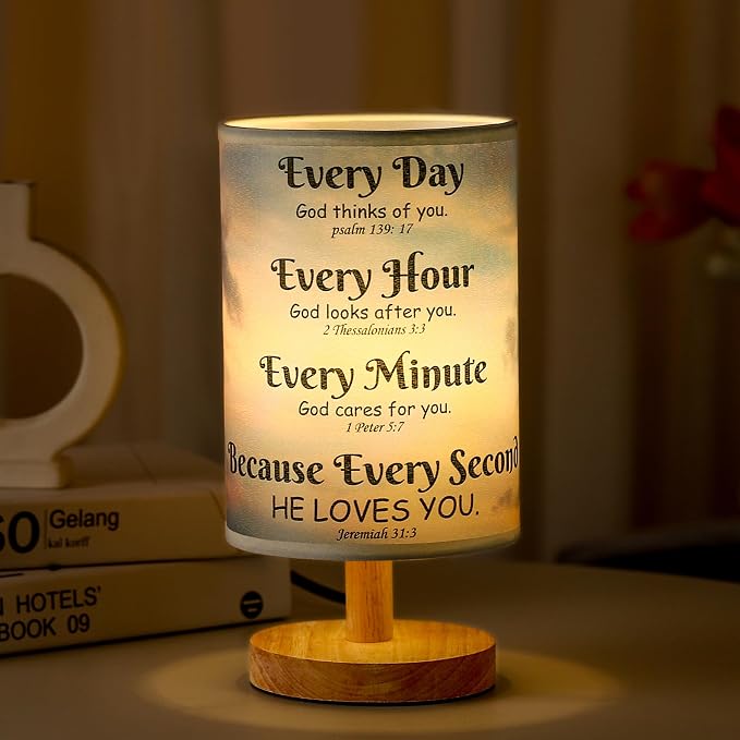 WSYEAR Bible Verse Table Lamp with Inspirational Thoughts and Valentines Day Christian Religious Baptism Gifts for Women Wife Mom Men Christmas Easter Gifts for Him Her