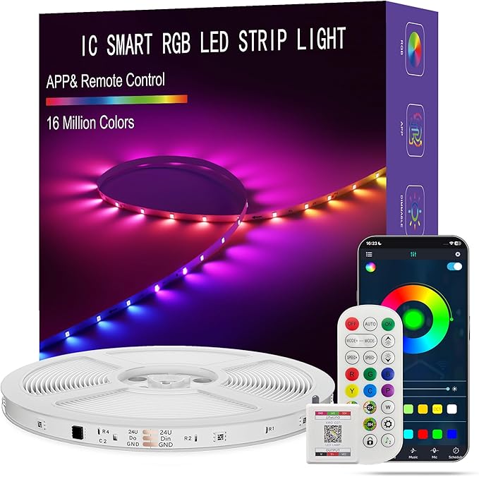 Led Lights for Bedroom 66FT Smart IC+RGB Strip Lights | Music Sync Color Changing, 24Key Remote+App Control Light Strip for BedHead,Underbed,Ceiling,Background Wall