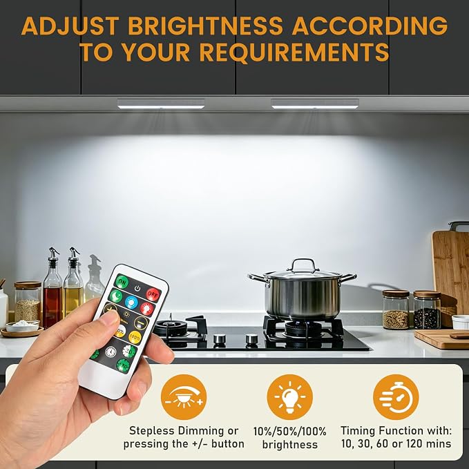 Racokky Under Cabinet Lighting with Remote, Motion Activated RV Step Light | 6 Pack 30LEDs 8'' Rechargeable Closet Lights, Dimmable Night Bar, Magnetic, Timer, for Kitchen Wardrobe Stair Motorhome