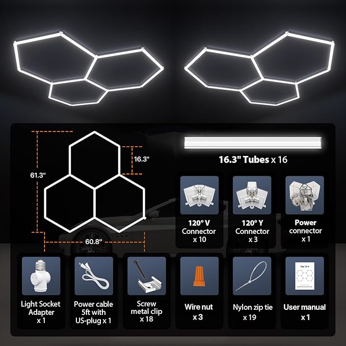 Hexagon Garage Lights, 3-HEX