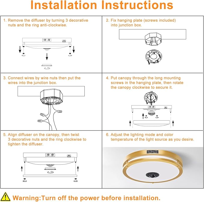 2 Pack 24W LED Motion Sensor Outdoor Ceiling Light, 12IN 2700K/3000K/3500K/4000K/5000K Adjustable Ceiling Lights, Dusk to Dawn Flush Mount LED Ceiling Light Fixture for Porch, Garage, Gold