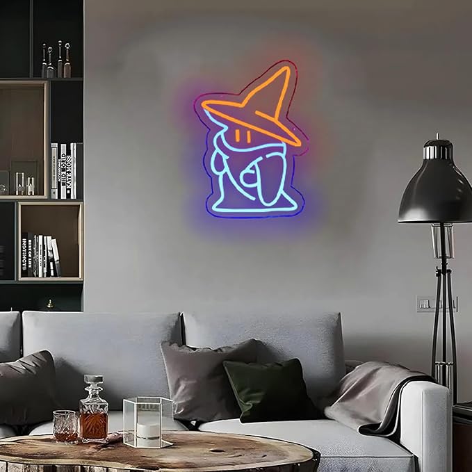 Black Mage FF Neon Signs Fantasy Lights Wall Final Black Mage Led Vivi Ornitier Sign Party Bedroom Bar Living Room Party Man Cave Game Room Party Gamer Decor 14 * 11 Inch