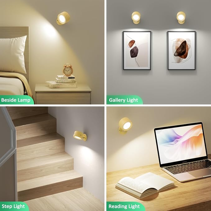 Racokky LED Wall Mounted Lights 3 Pcs with Remote, Wall Sconces Lamp 3000mAh Rechargeable Battery Operated, 3 Color Temperatures & Dimmable Magnetic 360° Rotation Cordless Light for Bedroom Reading