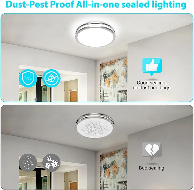 libtit 13-Inch Flush Mount Ceiling Lights, Dimmable 3000K-6500K Adjustable LED Ceiling Light, 24W Round Slim Light Fixture, Brushed Nickel for Kitchen, Bedroom, Bathroom, Hallway -2 Pack