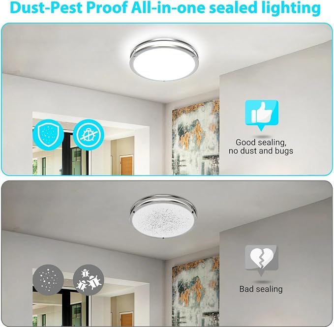 libtit 13-Inch Flush Mount Ceiling Lights, Dimmable 3000K-6500K Adjustable LED Ceiling Light, 24W Round Slim Light Fixture, Brushed Nickel for Kitchen, Bedroom, Bathroom, Hallway- 4 Pack