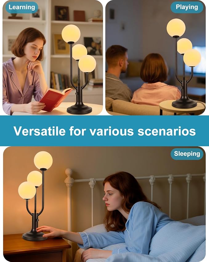Globe Black Table Lamp for Bedroom Gift Dimmable G9 Bulbs Included | Modern Round Ball Lamp Nightstand Desk Lamp Ambient Warmwhite Bedside Lamps for Living Room Dining Party Home Office Decor