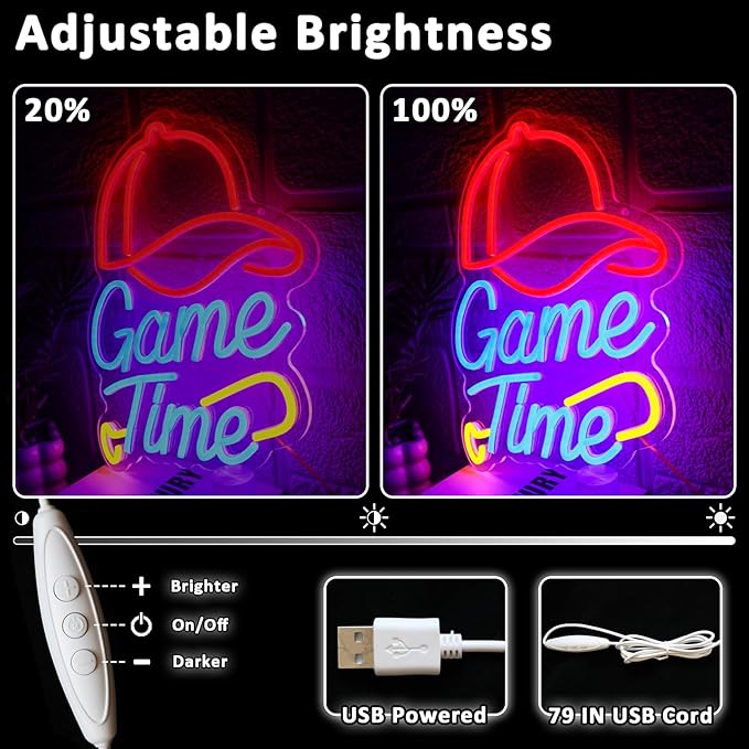 Baseball Neon Sign for Wall Decor Dimmable Game Time Led Sign for Bedroom Baseball Bat Neon Light for Baseball Club Game Room Man Cave Bar Club Sport Party College Dorm Decoration