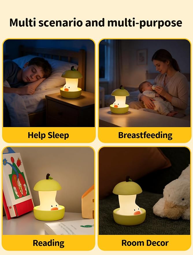 Night Light for Kids, Rechargeable Bedside Touch Lamp, Portable Dimmable Nightlight, Cute Nursery Night Lights, Funny Gifts for Baby, Teens, Adults, Table Decor(Pear Duck Green)