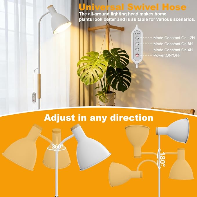 Plant Light for Indoor Plants, Full Spectrum 75" Standing Grow Light for Tall Indoor Trees, Grow Lamp for 20W 98 CRI LED Bulb, Auto 4/8/12H Timer & Flexible Gooseneck for Middle to Large Plants