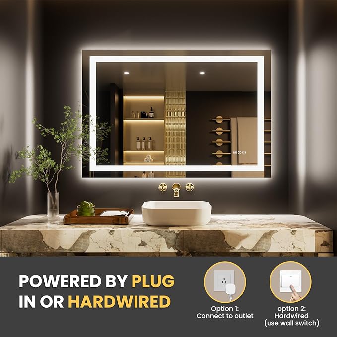 LOAAO 50"X36" LED Bathroom Mirror with Lights | Anti-Fog, Dimmable, 3 Color Temperature, Backlit + Front Lit, Memory Function, Tempered Glass, UL Listed