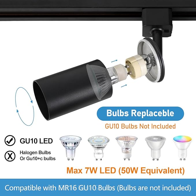 Plug in Track Lighting with Power Cord, 6-Light LED Track Lighting Kit with Track Rail, Modern Kitchen GU10 Track Lighting Fixtures Plug in Ceiling Light with 13FT Plug Cord, Black (No Bulbs)