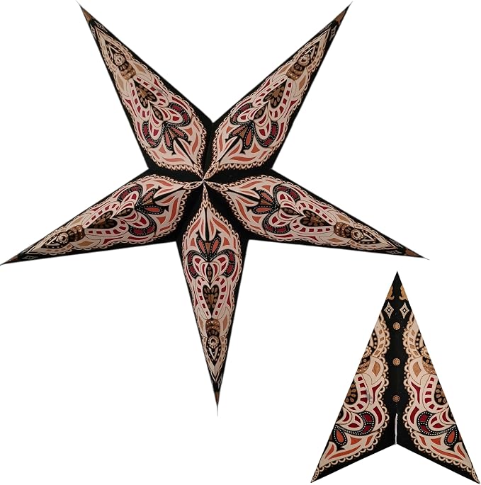 Lantern Lampshade Paper Star Light Shades Large 60cm Hanging Decorations for Christmas Wedding Home Decoration Birthday Party Foldable 5 Pointed Star (Glitter Black, Yellow, Red)