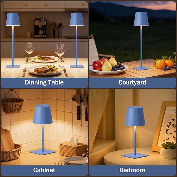Kakanuo Navy Blue Rechargeable Table Lamp, 2 Pack Cordless Desk Lamp with 5000mAh Battery, Touch Control Stepless Dimming, Wireless Night Light for Dining, Outdoor Camping, Coffee Shop