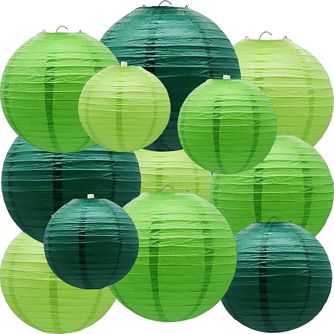 Green Paper Lanterns 12Pcs Hanging Round Paper Lantern Decorative for Graduation Baby Shower St. Patrick's Day Wedding ﻿ Birthday Party Decorations