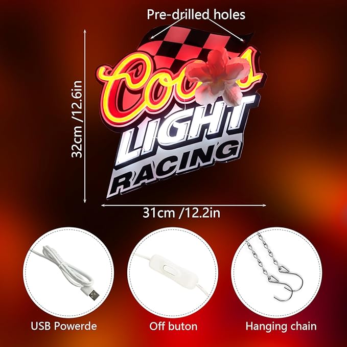 JFLLamp Crs Racing Neon Signs for Wall Decor Crs Banquet Neon Lights for Bedroom Led Signs Suitable for Dormitory Man Cave Christmas Gift