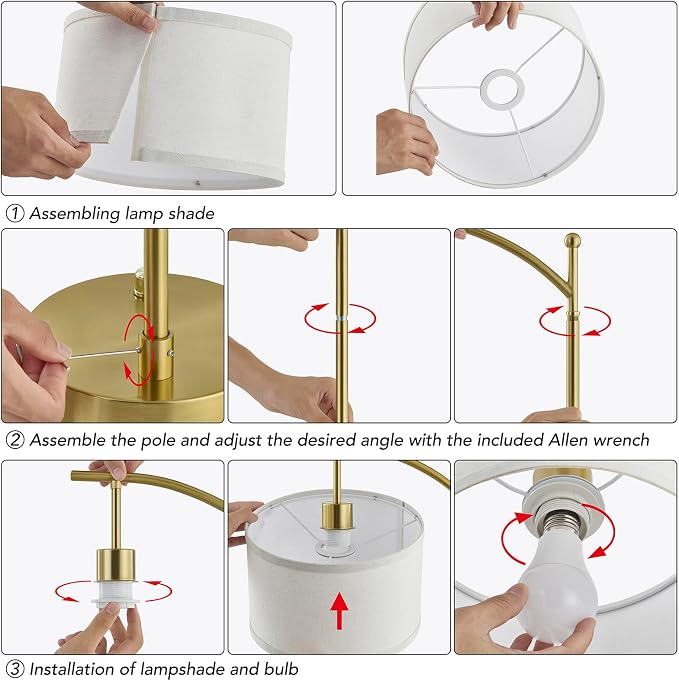 Table Lamp for Living Room Bedroom, 23.5" Table Lamp with USB C+A Ports, Bedside Lamp for Nightstand with Linen Lamp Shade, Dimmable LED Bulb Included, Gold