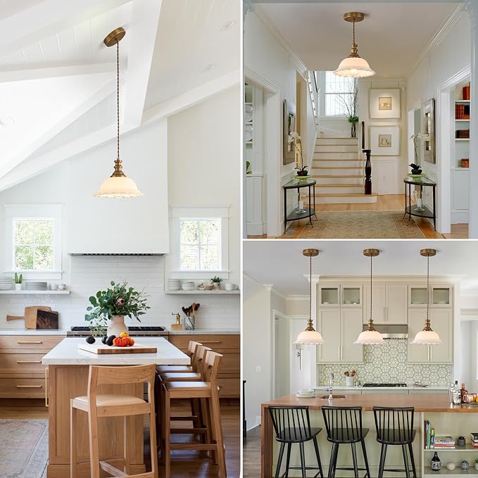 HDDFL White Glass Pendant Lights Modern Pendant Lighting Fixtures 11.8 in Hanging Lamp for Kitchen Island Bedroom Dining Room Coffee Shop Hallway Hotel Living Room