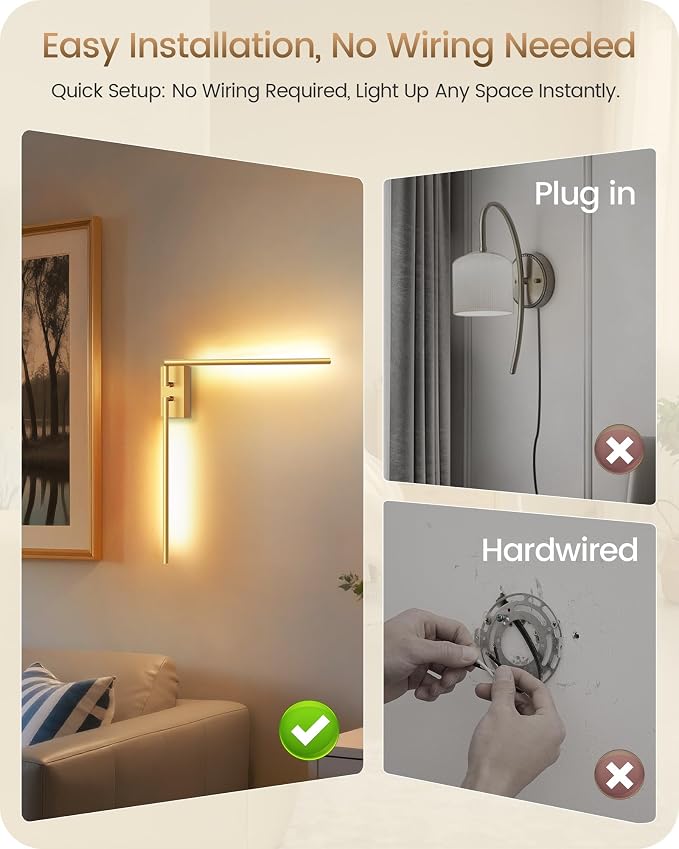 38.6" Wireless Battery Operated Wall Sconces Set of Two,Rechargeable Lamp with Remote, DIY Rotation, 10000mAh Battery, Touch Dimmable Lights for Living Room Hallway Bedroom, Gold D08YBP205
