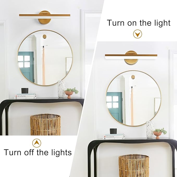 Gold Bathroom Vanity Light Fixtures Over Mirror 16inch 9W Rotatable Modern LED Vanity Lights Modern Wall Sconce (White Light 6000K)