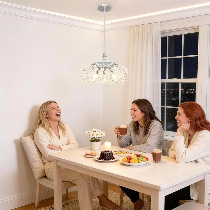 Brushed Nickel 3-Light Pendant Lights Kitchen Island, Modern Hammered Glass Kitchen Pendant Lighting Over Island, Adjustable Hanging Bathroom Light Fixtures for Hallway Entryway Dining Room,E12*3